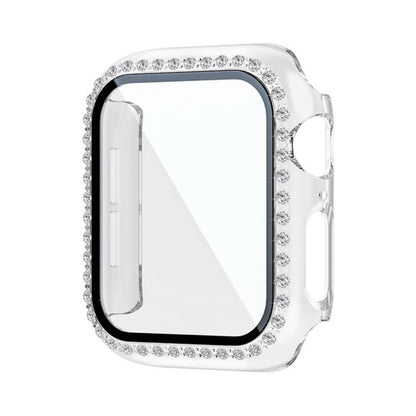 For Apple Watch Size 45mm Luxury Bling Cover Diamond Electroplate Rhinestone Bumper Protective Frame with Tempered Glass Screen Protector Case Cover Clear