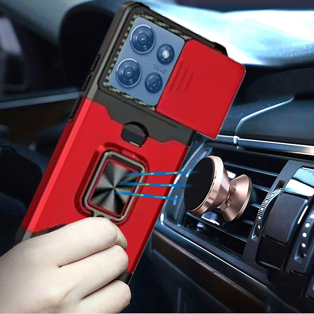 For Motorola Moto G 5G 2025 Wallet Case with Ring Stand & Slide Camera Cover Back Credit Card Slot Holder, Military Grade Case Cover