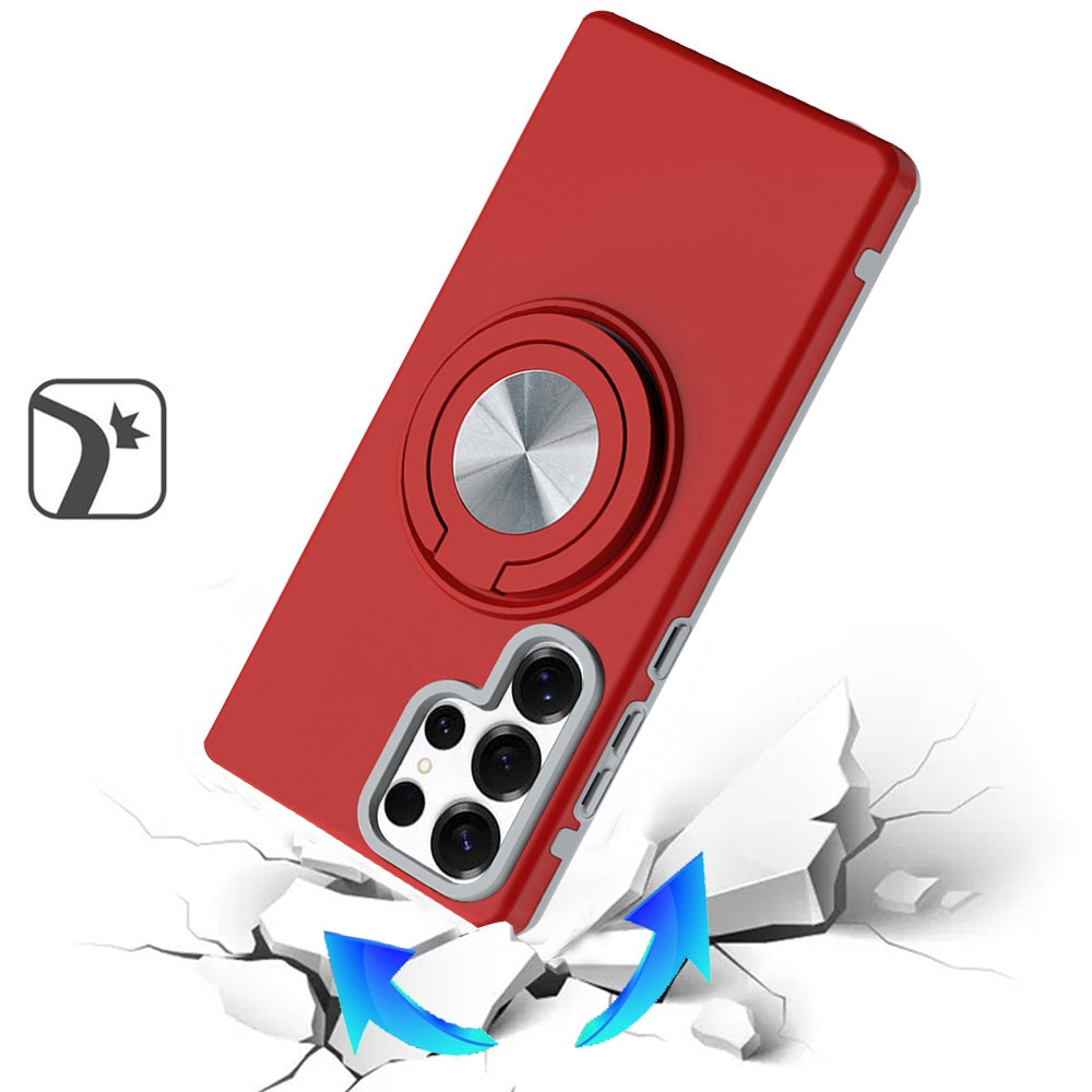 For Samsung Galaxy S23 Ultra Metal Matte Hybrid with Invisible Rotational Ring Stand, Car Mount Friendly, Military Grade Slim Fit Sturdy Case Cover