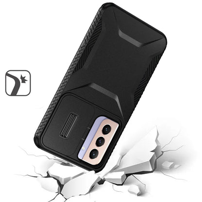 For Samsung Galaxy S21 Slim Fit Shockproof Hybrid with Slide Camera Window Covering, Rugged Tpu Silicone Hard PC Bumper Case Cover Black