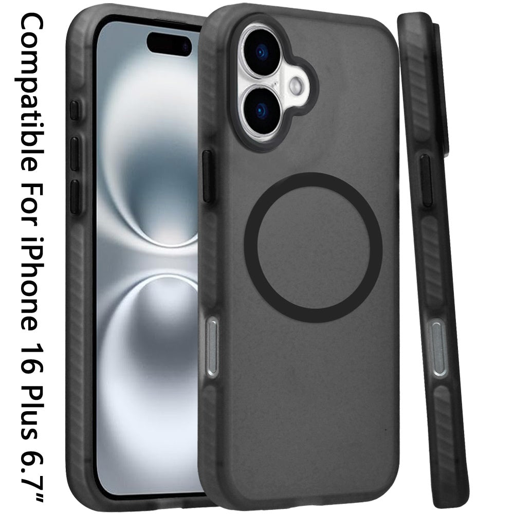 For Apple iPhone 16 Plus (6.7") Matte Skin Hybrid TPU with Magnetic Circle MagSafe Compatible, Military Grade Shockproof Slim Fit Case Cover