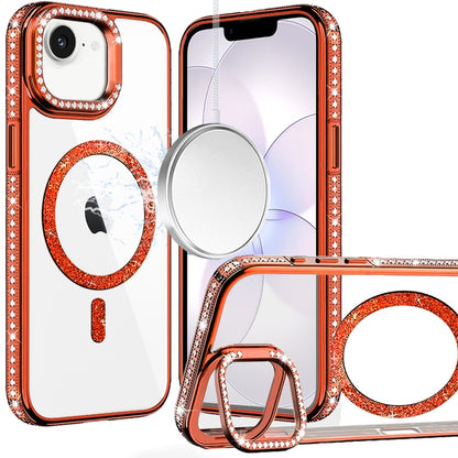 Phone Case for Apple iPhone 17E /16E Luxury Diamond Bling Edged Magnetic Glitter Shockproof Hybrid with Camera Kickstand Durable Grip Cover Orange