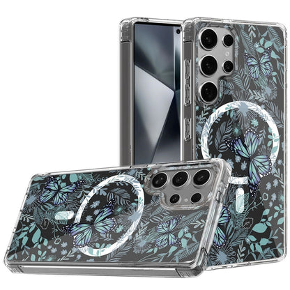 For Samsung Galaxy S25 Ultra Hybrid Flower Design Stylish Fashion Case, MagSafe Compatible, Thick Shockproof Hard PC Case Cover