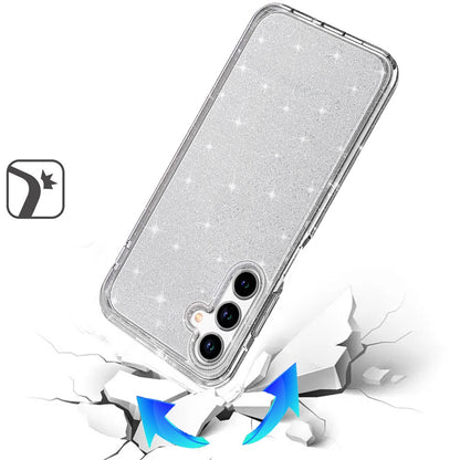 For Samsung Galaxy A16 5G Transparent Glitter Shiny Sparkle Bling TPU Rubber Hard Back Hybrid Frame Shockproof Case Cover Gray Smoke