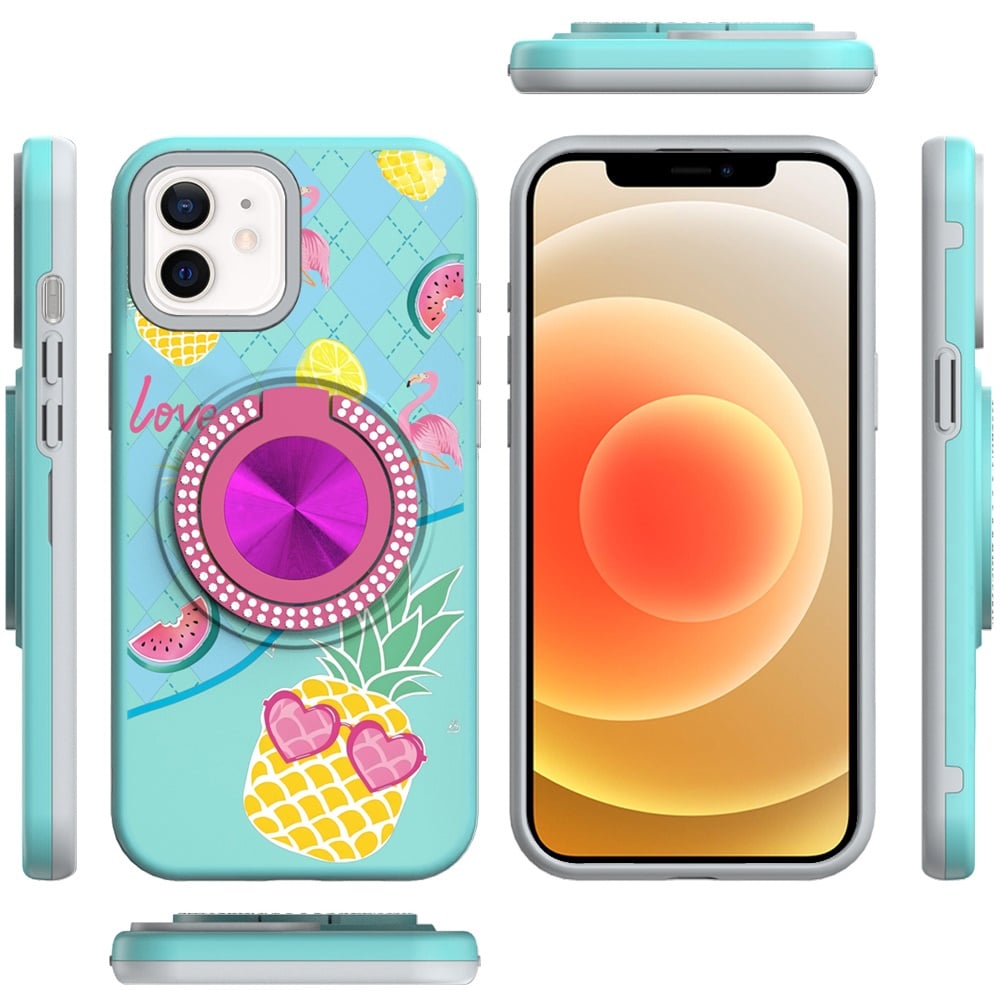 For Apple iPhone 12 Pro Max Pattern Design Hybrid with Invisible Ring Stand & Magnetic Back, Shockproof Protective Grip Case Cover
