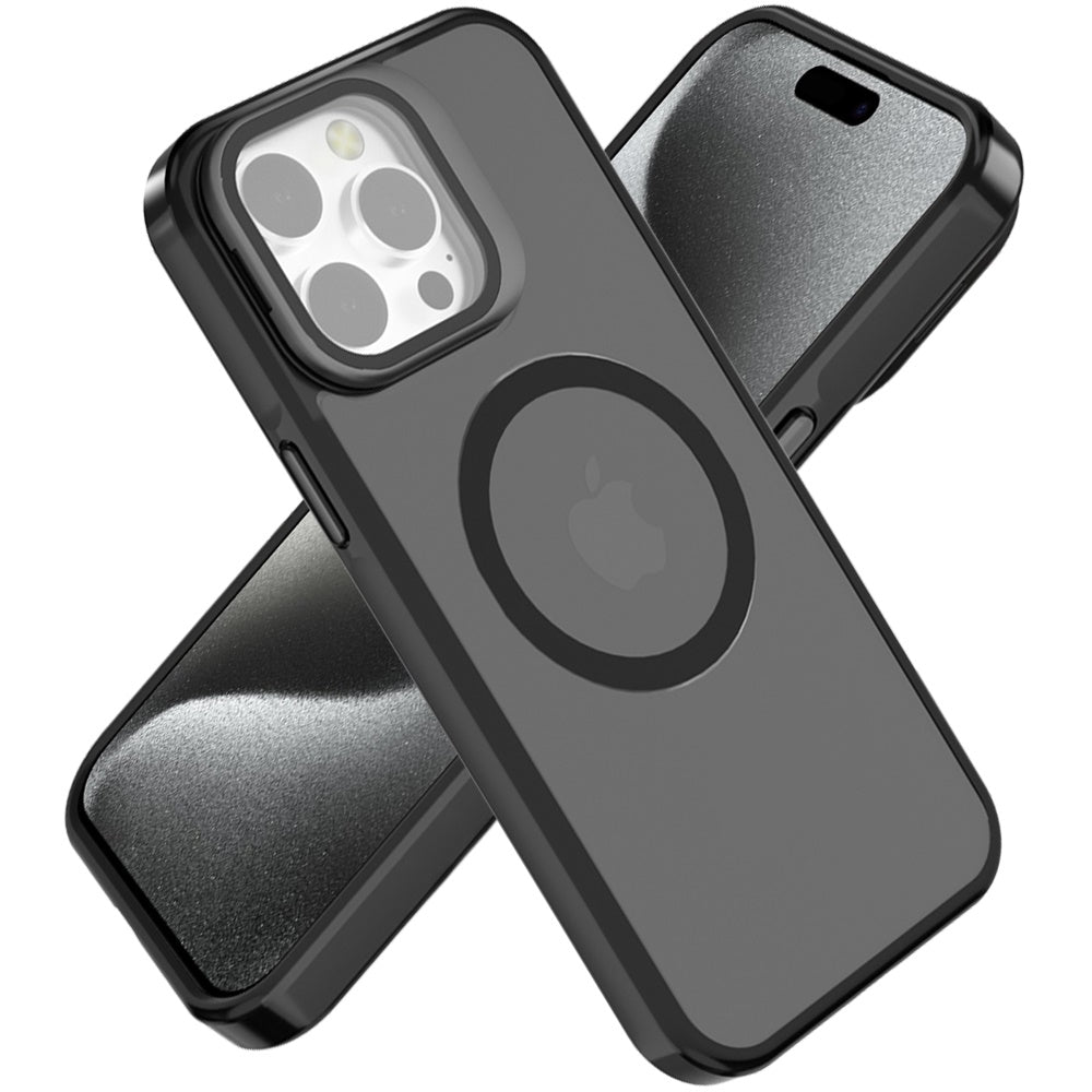 For Apple iPhone 11 Pro Max Tough HQ Hybrid Case with Aluminum Frame Camera Stand, Compatible with MagSafe, Translucent Matte Shockproof Case Cover Black