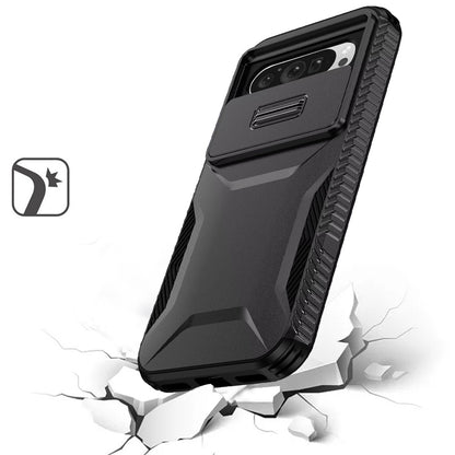 For Google Pixel 9 Pro XL Slim Fit Shockproof Hybrid with Slide Camera Window Covering, Rugged Tpu Silicone Hard PC Bumper Case Cover