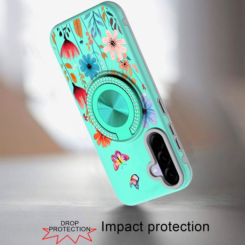 For Samsung Galaxy A36 Pattern Design Hybrid with Invisible Ring Stand & Magnetic Back, Shockproof Protective Grip Case Cover