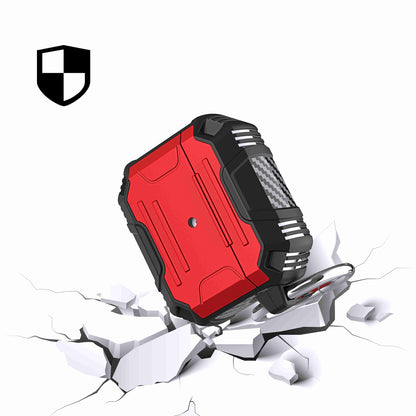 For Apple Airpods 4 Rugged ShockProof Hybrid With Metal Hook Carabiner Heavy Duty Armor Carbon Fiber PC Case Cover