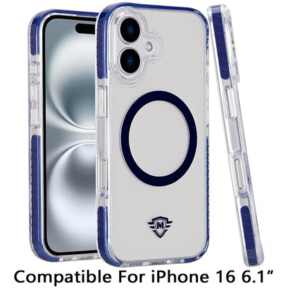 For Apple iPhone 16 (6.1") Premium Hybrid Clear TPU Circle Magnetic [Compatible with MagSafe] Shockproof Color Frame Bumper Case Cover
