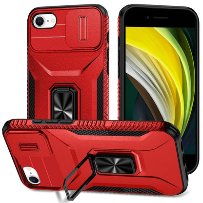 For Apple iPhone SE 3 (2022) SE/8/7 Case, Camera Cover with Magnetic Rotation Ring Stand, Military Grade Hybrid Hard TPU Shockproof Case Cover Red
