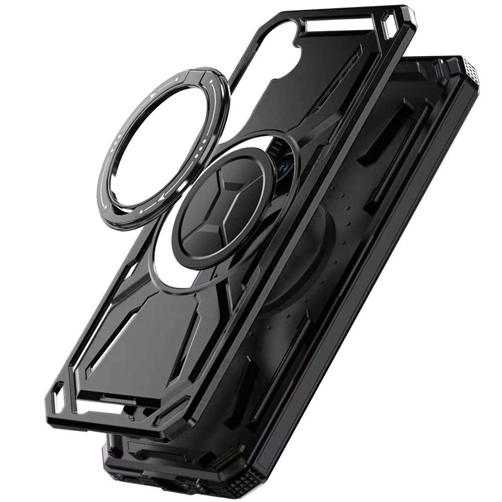 For Samsung Galaxy A15 5G Hybrid Magnetic Ring and 360° Rotational Kickstand with MagSafe Compatible, Military Grade Drop Protection Case Cover Black