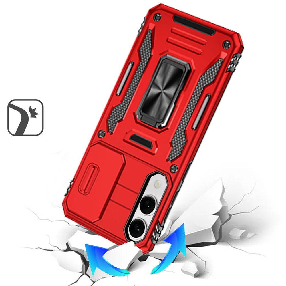 For Samsung Galaxy S25 EDGE Tough Hybrid Case with Movable Camera Window & Metal Ring Stand Shockproof Case Cover