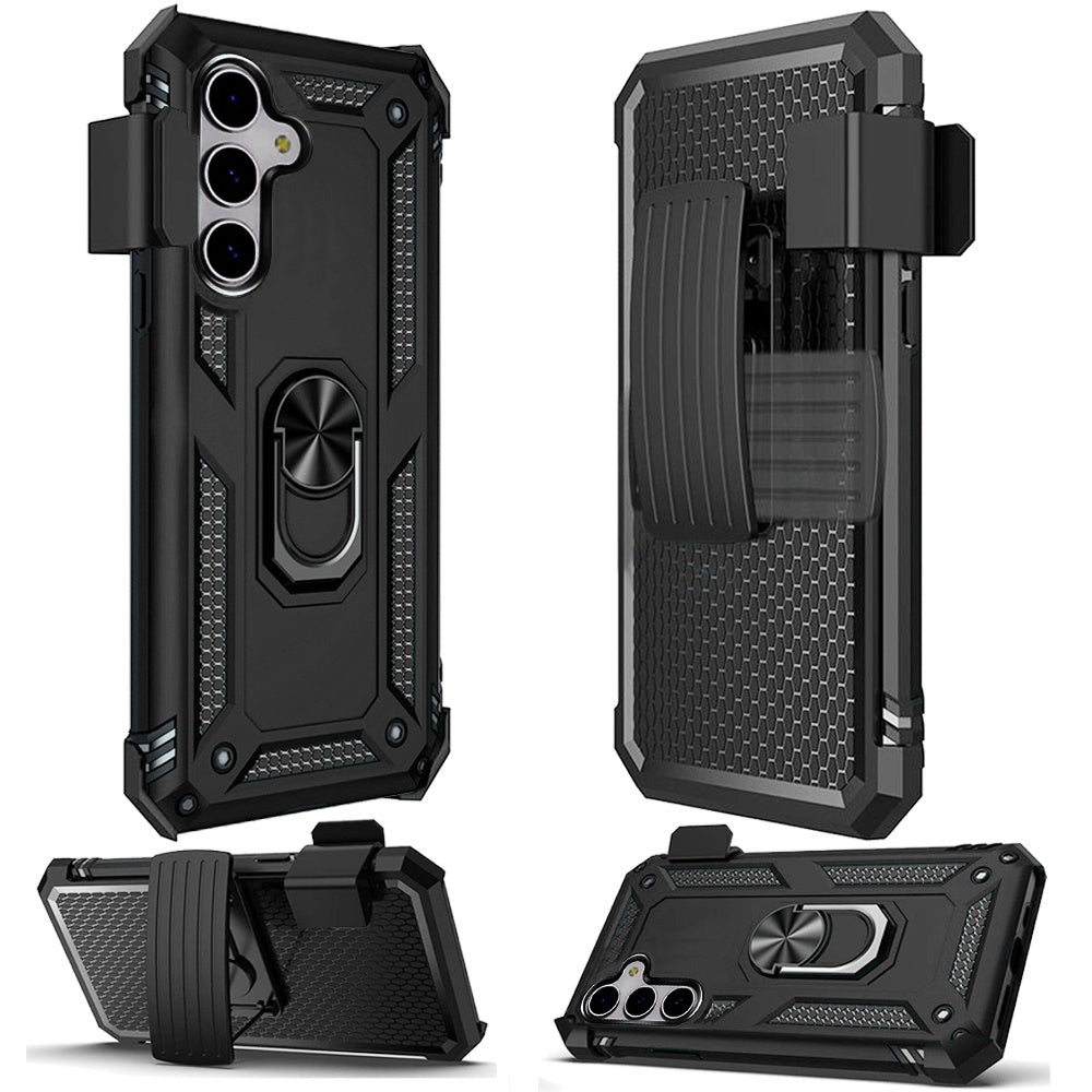 For Samsung Galaxy A26 Hybrid Combo Belt Clip Holster with Ring Stand Holder, Military Grade Fit Magnetic Car Mount Shockproof Case Cover Black