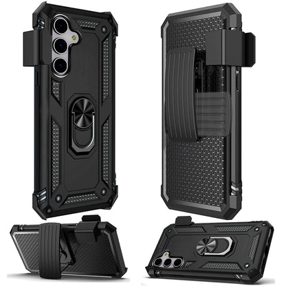 For Samsung Galaxy A26 Hybrid Combo Belt Clip Holster with Ring Stand Holder, Military Grade Fit Magnetic Car Mount Shockproof Case Cover Black
