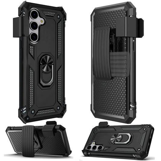 For Samsung Galaxy A26 Hybrid Combo Belt Clip Holster with Ring Stand Holder, Military Grade Fit Magnetic Car Mount Shockproof Case Cover Black
