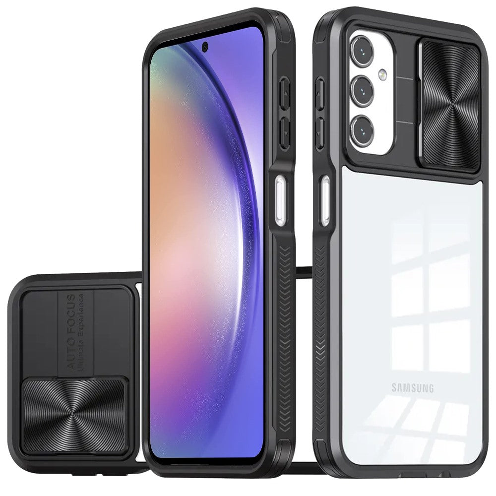 For Samsung Galaxy A16 5G Premium Hybrid Slim Case with Slide Camera Protector, Transparent Back Colorful Frame Bumper Case Cover