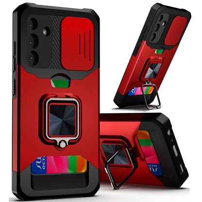 For Samsung Galaxy A37 Wallet Case with Ring Stand & Slide Camera Cover Back Credit Card Slot Holder, Military Grade Case Cover