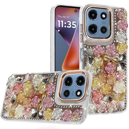 For Motorola Moto G Play 5G 2026 Muti-Color Floral Fashion Bling Crystal 3D Full Diamonds Stones Sparkle Rhinestone Glitter Hybrid Case Cover