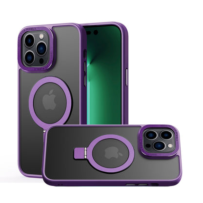 For Apple iPhone 16 Plus (6.7") Magnetic Metal Matte Built-in Compatible with MagSafe Stand Hybrid Shock Armor TPU Case Cover Purple