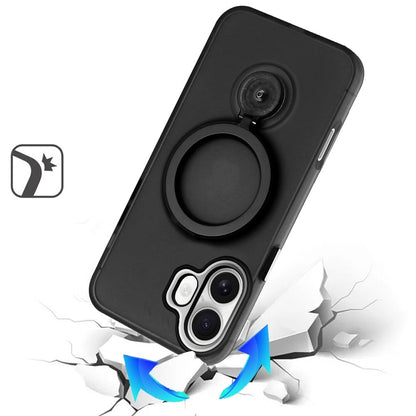 For Apple iPhone 17 (6.3") MagSafe Compatible with 360° Ring Stand, Magnetic Kickstand, Slim Hybrid Protective Case Cover Black