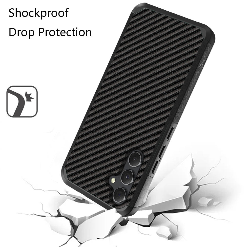 For Samsung Galaxy A36 Fashion Graphic Design Hybrid 2in1 Tough Strong Hard PC TPU Frame, Magnet Mount Friendly, Shockproof Protection Case Cover Carbon Fiber Black