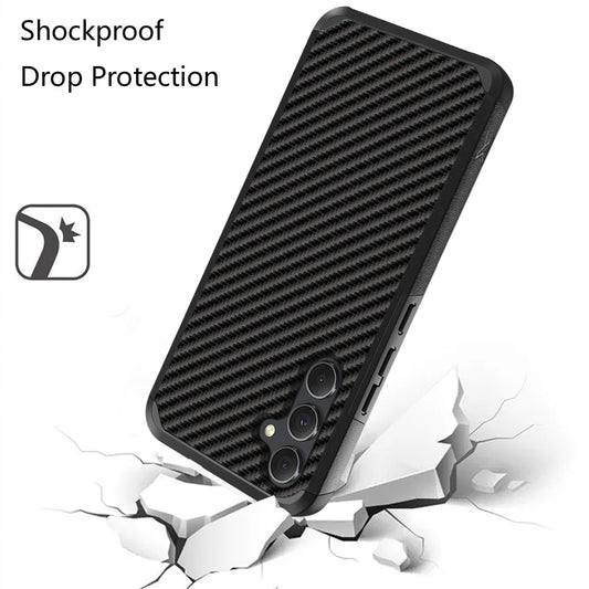 For Samsung Galaxy A36 Fashion Graphic Design Hybrid 2in1 Tough Strong Hard PC TPU Frame, Magnet Mount Friendly, Shockproof Protection Case Cover Carbon Fiber Black