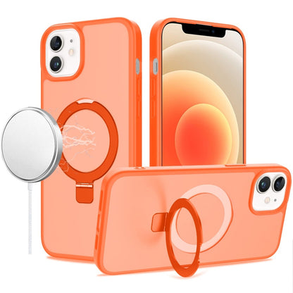 For iPhone 12 / iPhone 12 Pro (6.1") Magnetic Circle Back with Ring Stand Full Rotation Matte Hybrid Shockproof Case Cover Cosmic Orange