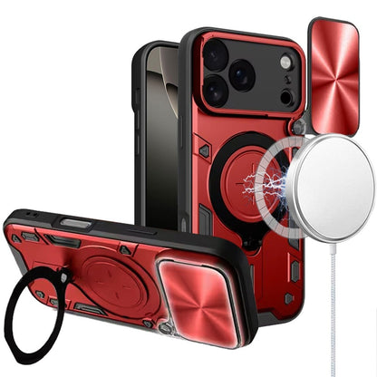 For Apple iPhone 17 Pro (6.3") Hybrid Magnetic 360° Ring Kickstand, MagSafe Compatible, Durable Full Camera Lens Protection Case Cover Red
