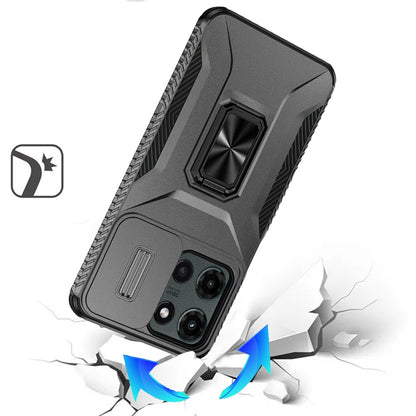 For Samsung Galaxy S25 EDGE Case, Camera Cover with Magnetic Rotation Ring Stand, Military Grade Hybrid Hard TPU Shockproof Case Cover Gray