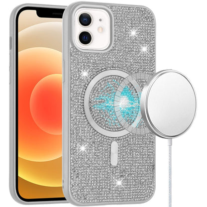For Samsung Galaxy S25 EDGE Sparkly Diamond Bling Case Rhinestone Skin Hybrid with Magnetic Circle, MagSafe Compatible Case Cover White