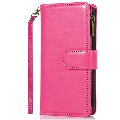 For Samsung Galaxy A15 5G Leather Wallet Case with Zipper, 9 Card Slots, Cash Pocket, Stand & Strap, Clutch Pouch Design Case Cover Hotpink