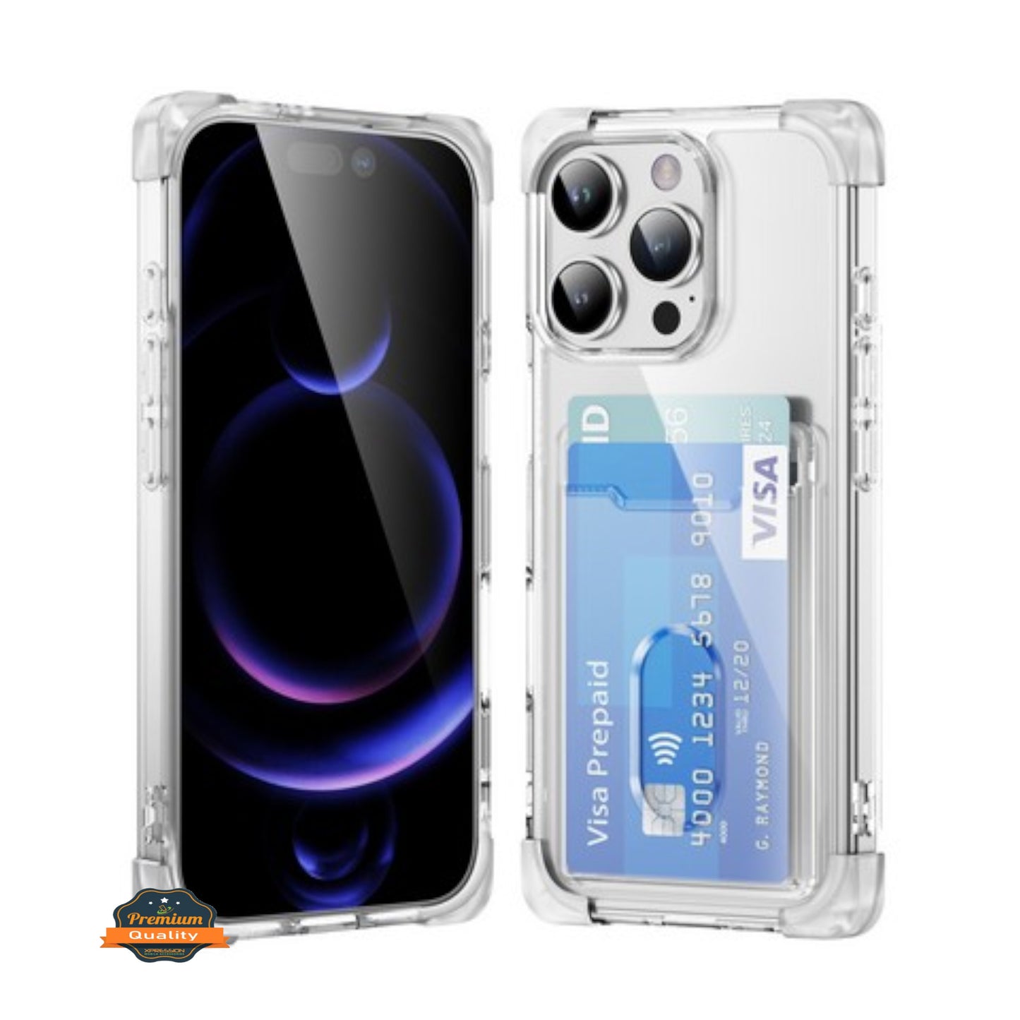 For Apple iPhone 16 Pro (6.3") Wallet Clear Case with Credit Card Holder Rubber Silicone TPU Protection Corner Bumper Shockproof Case Cover