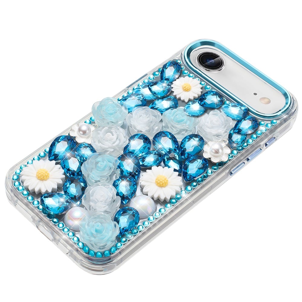 For Apple iPhone 17 Air (6.6") Fashion Daisy Floral Series, Full 3D Bling Crystal Diamonds Sparkling Rhinestone Glitter Hybrid Design Case Cover