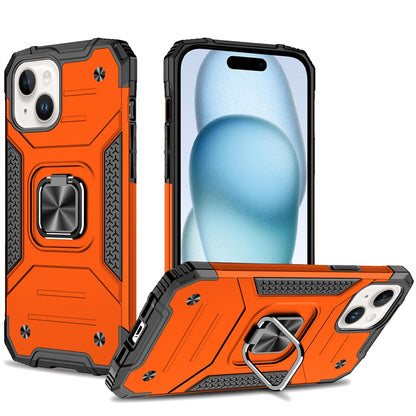 For iPhone 15 Plus (6.7") Armor Hybrid Magnetic Stand with Ring Holder Kickstand Shockproof Heavy-Duty Durable Rugged TPU Dual Layer Case Cover Cosmic Orange