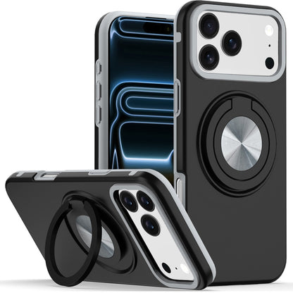 For Apple iPhone 17 Pro Metal Matte Hybrid with Invisible Rotational Ring Stand, Car Mount Friendly, Military Grade Slim Fit Sturdy Case Cover