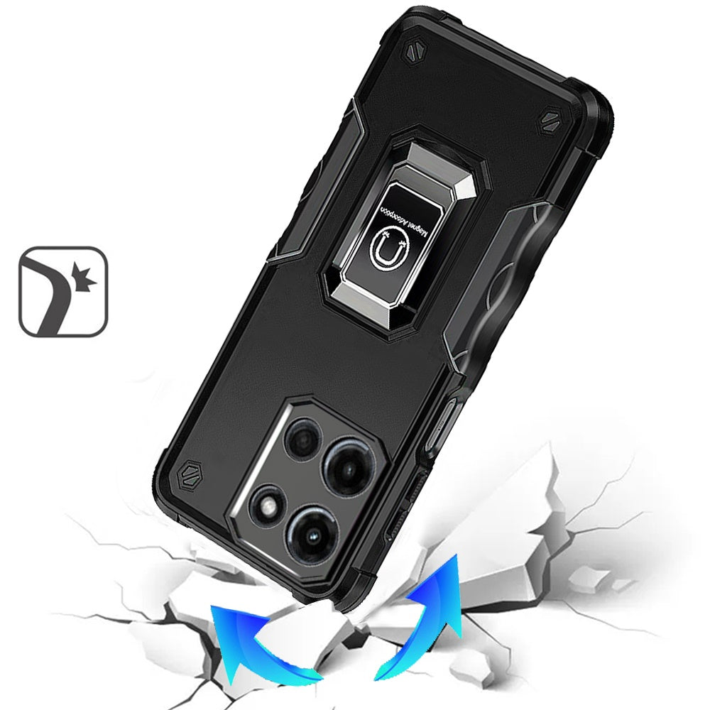 For Motorola Edge 2025 Hybrid Stand Magnetic Ring Holder Kickstand Heavy Duty Rugged Drop Silicone & Hard PC Shockproof Case Cover
