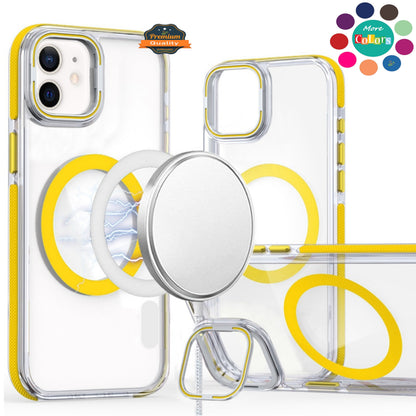 For Samsung Galaxy S25 FE /S25 Fan Edition Hybrid Clear Back Case with Invisible Camera Bracket Stand, MagSafe Magnetic Circle, Shockproof Color Frame Case Cover