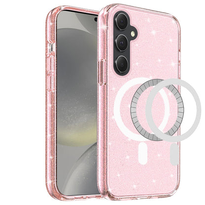 For Samsung Galaxy S24 FE /Fan Edition MagSafe Compatible [Magnetic Circle] Glitter Shiny Sparkle Bling TPU Rubber Hard PC Back Case Cover