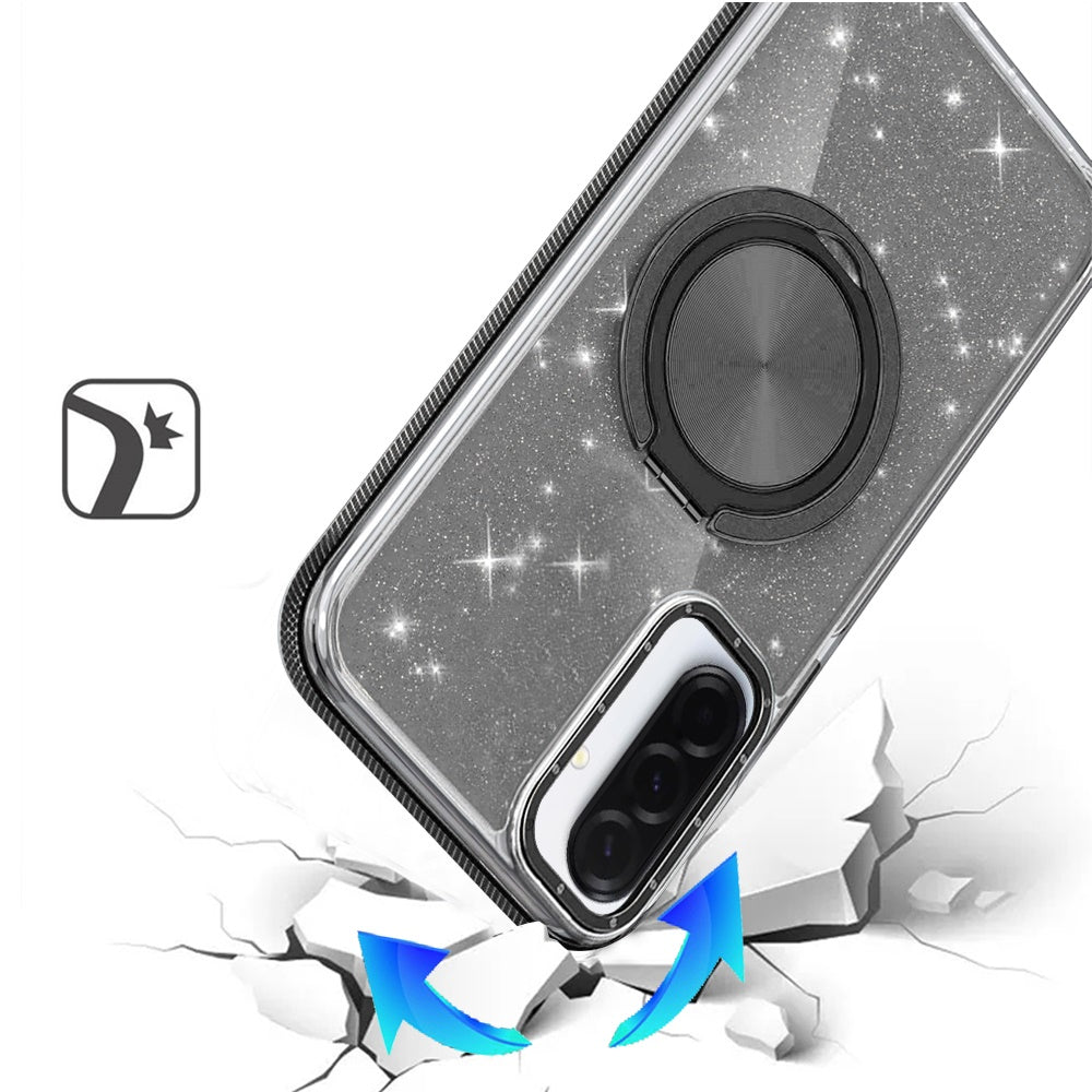 For Samsung Galaxy A37 Slim Bling Glitter Sparkly Shimmer Hybrid with Magnetic Ring and 360° Rotational Stand [Compatible with Magsafe] Case Cover