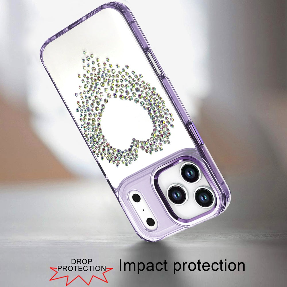 For Apple iPhone 17 Pro Max (6.9") Angel Hearts Bling Glitter Diamond Hybrid TPU Cover, Colorful Frame Shockproof Protective Back Case Cover