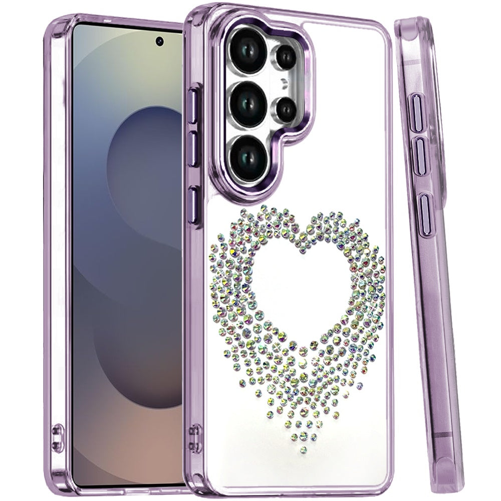 For Samsung Galaxy S25 Ultra Angel Hearts Bling Glitter Diamond Hybrid TPU Cover, Colorful Frame Shockproof Protective Back Case Cover