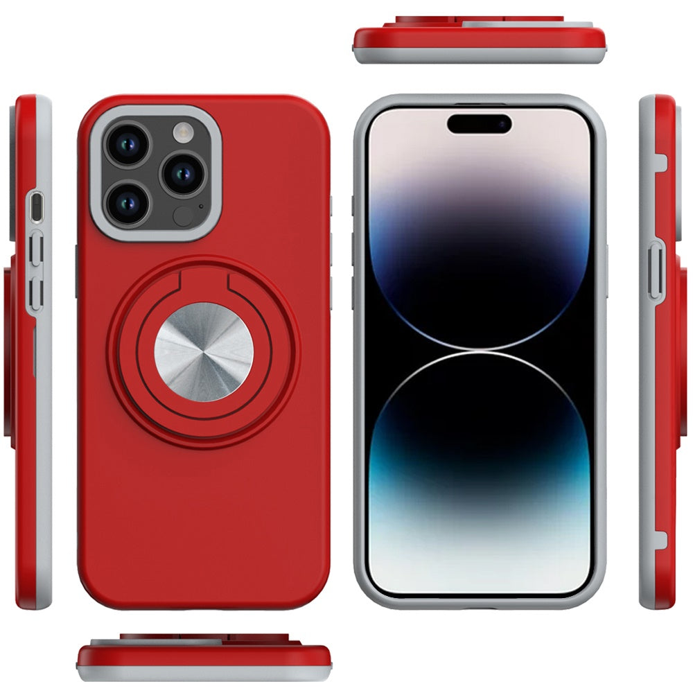 For Apple iPhone 17E /16E Metal Matte Hybrid with Invisible Rotational Ring Stand, Car Mount Friendly, Military Grade Slim Fit Sturdy Case Cover Red