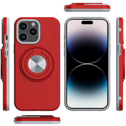 For Apple iPhone 17E /16E Metal Matte Hybrid with Invisible Rotational Ring Stand, Car Mount Friendly, Military Grade Slim Fit Sturdy Case Cover Red