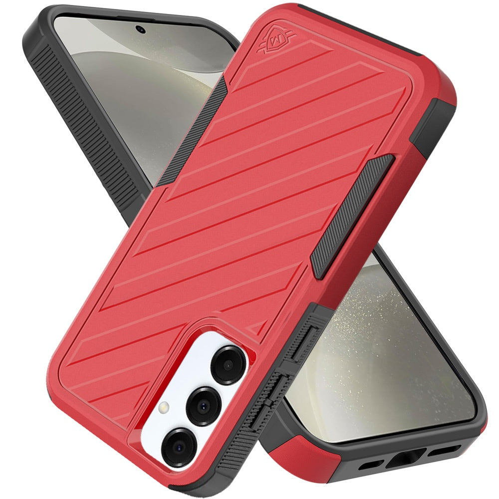 For Samsung Galaxy S25 /S24 Hybrid lined shockproof dual layer Rugged 2in1 Hard PC & Silicone TPU Non Slip Textured Tough Armor Case Cover Red+Black