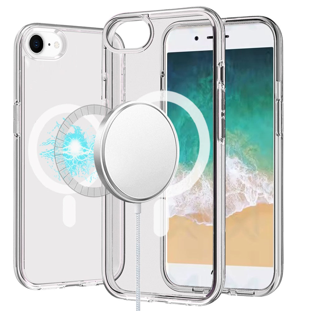 For Apple iPhone 17E /16E MagSafe Compatible Transparent Hybrid Case with Magnetic Circle, Shock Absorption TPU Rubber Case Cover