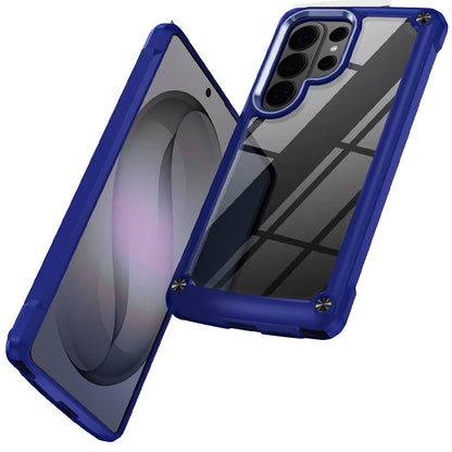 For Samsung Galaxy S26 Ultra Hybrid Transparent Rubber with Metal Buttons & Camera Edges Hard TPU Corner Frame Bumper Case Cover