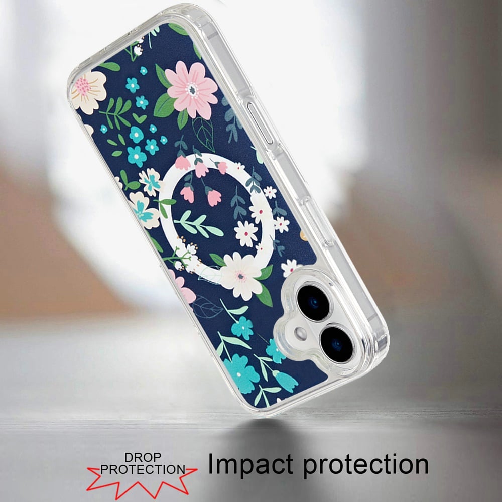 For Apple iPhone 16 Plus Cute Fashion Pattern Design, Durable Shockproof Slim TPU Hard Back, MagSafe Compatible Case Cover Galaxy Floral