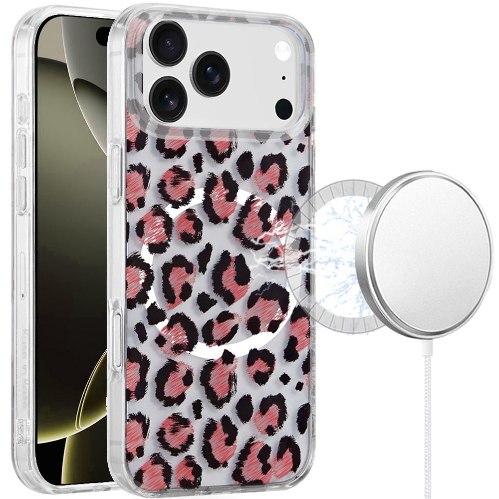 For Apple iPhone 17 Stylish Pattern Fashion IMD Printed Design TPU Double Layer Slim Shockproof with Magnetic Back Case Cover Beauty Leopard