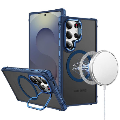 For Samsung Galaxy S24 Ultra Hybrid Metal Camera Stand Ring Sturdy, Compatible with MagSafe, Matte Hard TPU Colorful Edge Case Cover